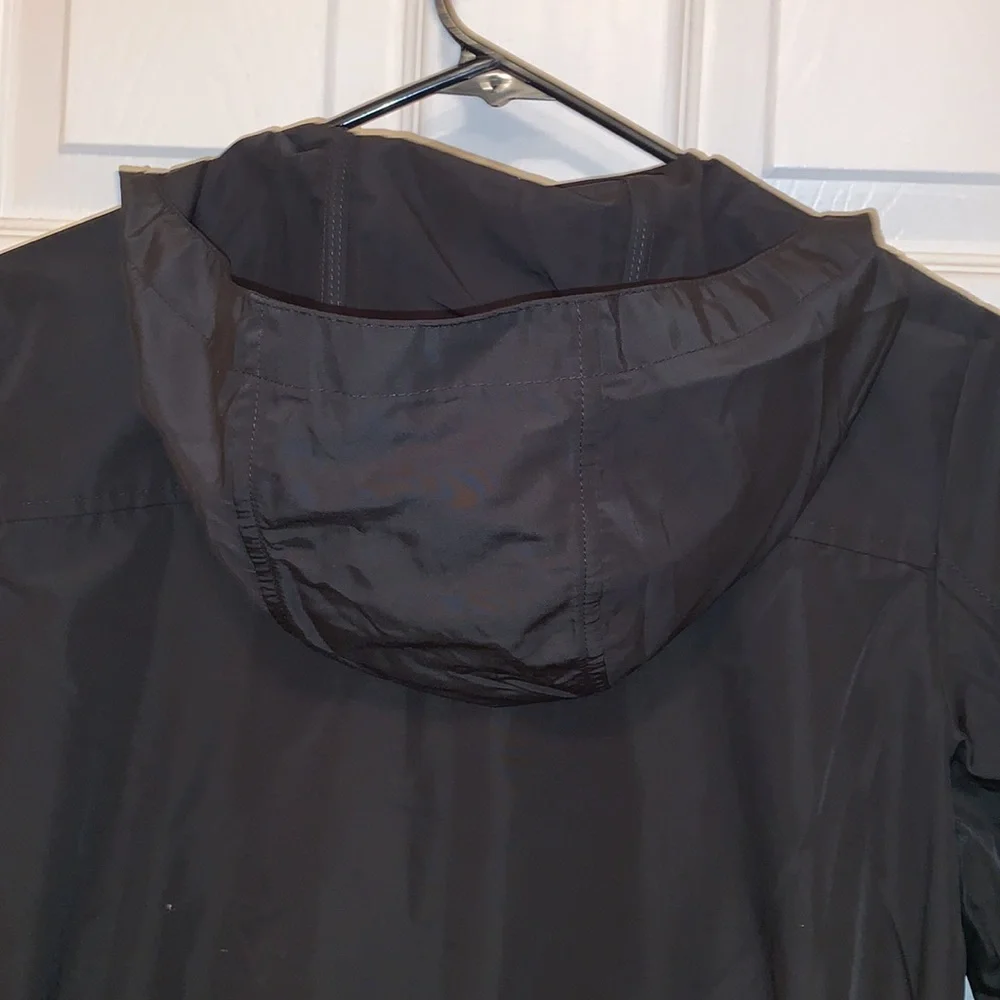 J. Crew Black Hooded Raincoat Drawstring Waist. Zip Snap Front Pockets. NWT - Picture 9 of 11
